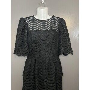 Vintage Kappi Dress Womens Small Black Lace Peplum Midi Cocktail Made USA 80s